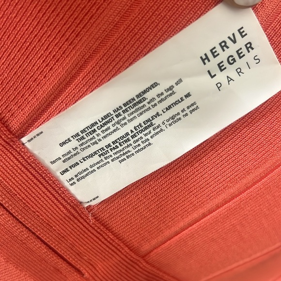 Stunning Herve Leger Paris Peach 3/4 Mermaid/Peplum Dress Size Small - Picture 6 of 8